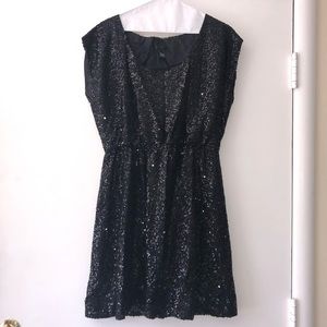 Black J. Crew Sequin Cap-sleeved Dress